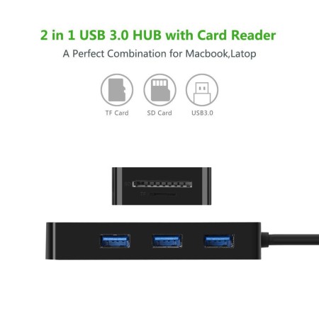 USB 3.0 3 port HUB + кардридер, 0.3m (UGREEN)