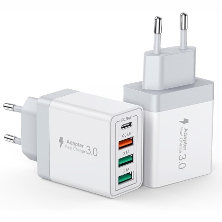 Два зарядных устройства на 1xUSB-C+ 3xUSB, 40W, QC3.0/PD3.0, white (HNT-PD404) Anykon
