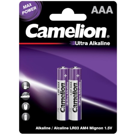 Батарейка CAMELION, LR03-BP2UT, Ultra Alkaline, AAA, 1.5V, 1150 mAh, 2 шт в блистере