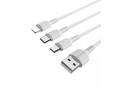 Кабель USB(m) - micro USB(m) + Lightning(m) + Type C BOROFONE ВХ16, 1m