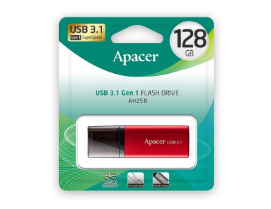 USB-накопитель, Apacer, AH25B, AP128GAH25BR-1, 128GB, USB 3.1, Красный