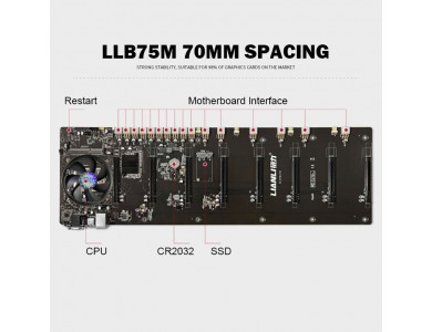 Материнская плата LL-B75M-7.0, 8*PCI-E (8-x16), LGA 1155 HM77 Celeron 1037U, DDR3 SODIMM 4GB, SSD 64