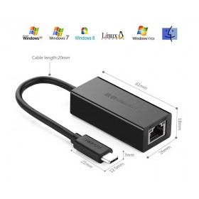 Конвертер с USB 3.1(m) Type C на LAN (Внешняя USB 3.1 —100Мбит/с сетевая карта) UGREEN 
