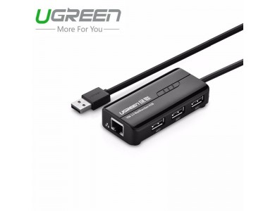 Конвертер USB 2.0 на LAN RJ-45,10/100 Mbps + USB HUB 3 port (UGREEN)