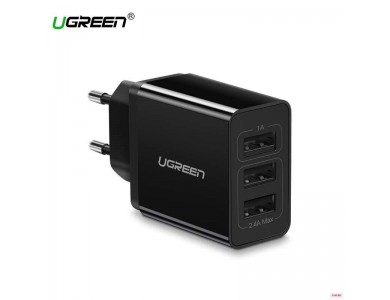 Адаптер Евровилка 220V на 3xUSB, 2.1A/5V  3,1А мах-15,5W UGREEN