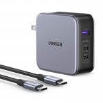 Адаптер Евровилка 220V на 2xUSB-C+1 USB, 3A/5V, 140W, QC 3.0, Gan X UGREEN
