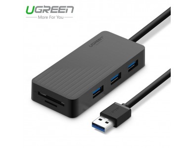 USB 3.0 3 port HUB + кардридер, 1m UGREEN 30413