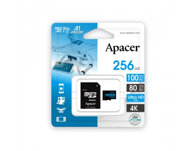 Карта памяти MicroSDXC Apacer AP256GMCSX10U7-R, 256GB, с адаптером SD