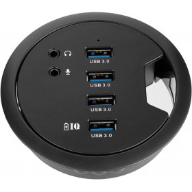 USB 3.0 HUB с внешним блоком питания и 3,5мм аудио разъёмами встраиваемый в стол