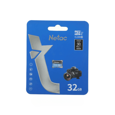 Карта памяти, Netac, NT02P500STN-032G-R, MicroSDHC 32GB, с адаптером SD
