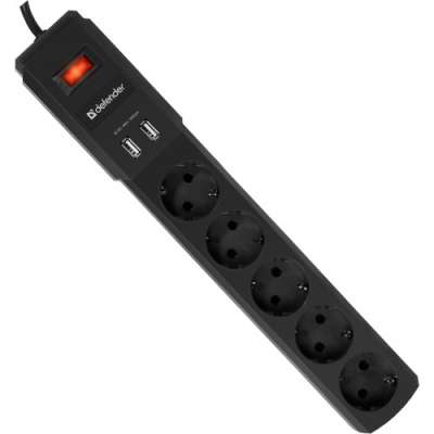 Сетевой фильтр Defender DFS 453 (5 розеток, 2 USB порта, 3м)