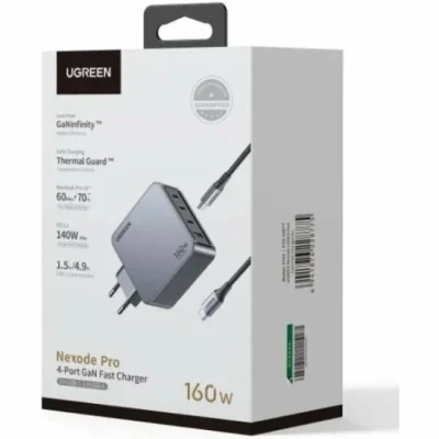 Зарядное устройство на 3xUSB C+1xUSB, 160W, QC4.0+/PD3.1, Nexode Pro, GaNInfinit X763 (25877) UGREEN