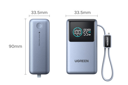 Мобильный аккумулятор Power Bank, 10000mAh, 55W, 1C1A, голубой, PB727 (75701B) UGREEN
