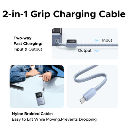 Мобильный аккумулятор Power Bank, 10000mAh, 55W, 1C1A, голубой, PB727 (75701B) UGREEN