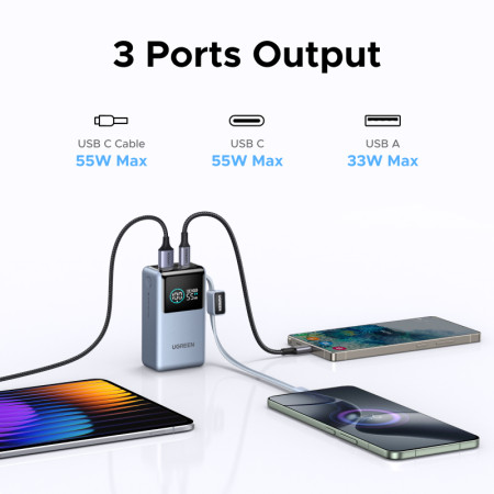 Мобильный аккумулятор Power Bank, 10000mAh, 55W, 1C1A, голубой, PB727 (75701B) UGREEN