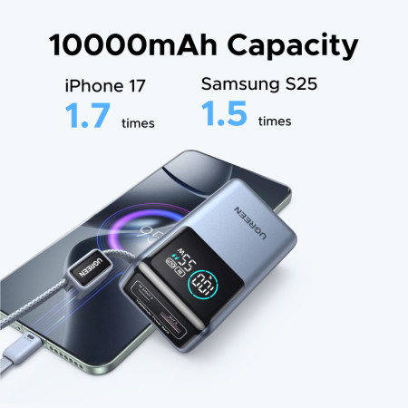 Мобильный аккумулятор Power Bank, 10000mAh, 55W, 1C1A, голубой, PB727 (75701B) UGREEN