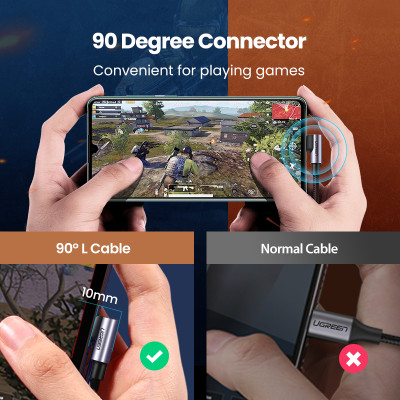 Кабель USB C - USB C 90°, 480Mbps, 3A, 60W, US255 UGREEN