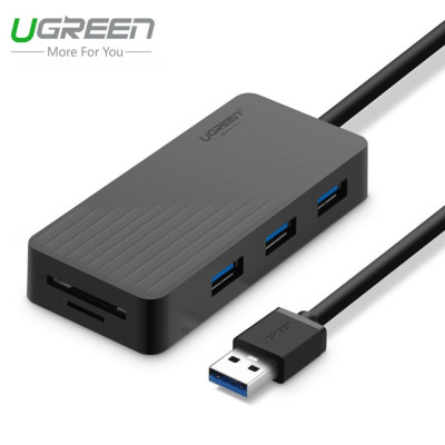 USB 3.0 3 port HUB + кардридер, 0.3m (UGREEN)