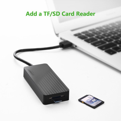 USB 3.0 3 port HUB + кардридер, 1m UGREEN 30413