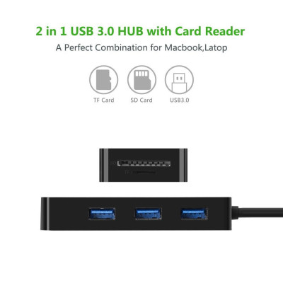 USB 3.0 3 port HUB + кардридер, 1m UGREEN 30413