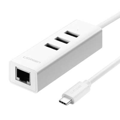 Конвертер USB 3.1m Type C на LAN RJ-45,10 100 Mbps + USB HUB 3 port, 0.2m UGREEN