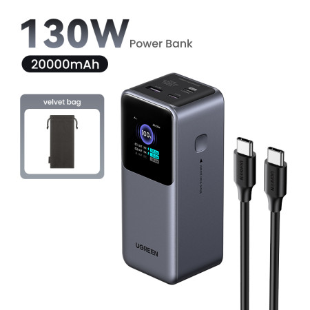 Мобильный аккумулятор Power Bank, 20000mAh, DigitalDisplay, 130W, серый, PB721 (35524B) UGREEN