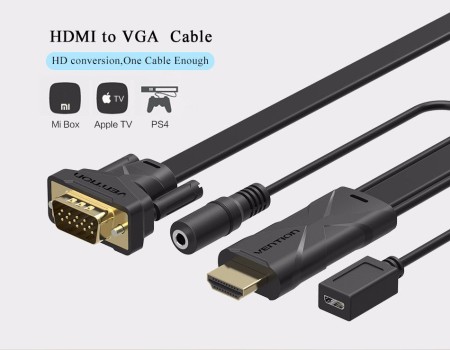 Кабель с HDMI на VGA с поддержкой аудио, 2m., Vention