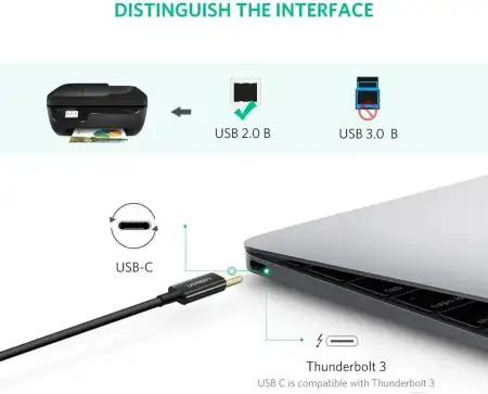 Кабель USB C- USB 2.0 B, для принтера, 2m. US241 (50446) UGREEN