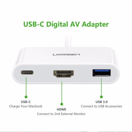 Конвертер USB 3.1(m) Type C на HDMI/USB 3.0 UGREEN