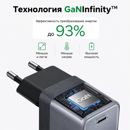 Зарядное устройство на 1C, 45W, QC4.0/PD3.2, Nexod Air, Gan X, X840 (95692B) UGREEN