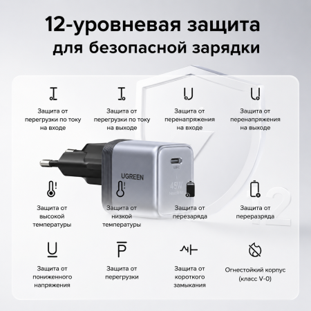Зарядное устройство на 1C, 45W, QC4.0/PD3.2, Nexod Air, Gan X, X840 (95692B) UGREEN