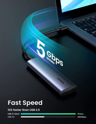 Корпус для установки M.2 SSD накопителя NGFF B-Key (USB C 3.1) CM400 (10903) UGREEN