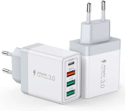 Два зарядных устройства на 1xUSB-C+ 3xUSB, 40W, QC3.0/PD3.0, white (HNT-PD404) Anykon