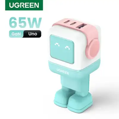 Зарядное устройство на 2xUSB-C+1 USB, 65W, QC4.0+, Nexode Robot GanN, Pink-Blue CD361 (35855) UGREEN