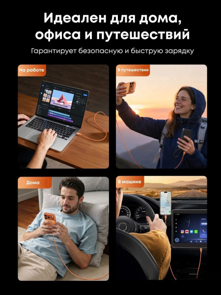 Кабель USB C - USB C, 480Mbps, 5A, QC4.0/PD3.0, 100W, 1m, Оранжевый, L502 (95493) UGREEN