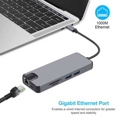 Конвертер USB 3.1m Type C на HDMI VGA LAN USB 3.0 HUB 2 port