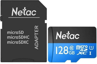 Карта памяти, Netac, NT02P500STN-128G-R, MicroSDXC 128GB с адаптером SD