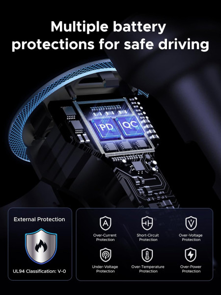 Автомобильное зарядное устройство QC3.0, PD3.0, 30W (2xUSB-C+USB-A) EC307 (45843) UGREEN