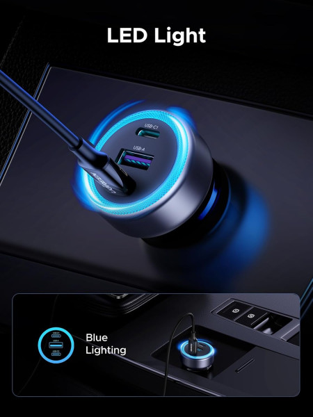 Автомобильное зарядное устройство QC3.0, PD3.0, 30W (2xUSB-C+USB-A) EC307 (45843) UGREEN