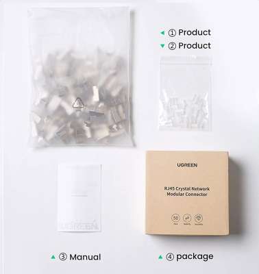 Коннектор RJ-45 (FTP) CAT 6, 50шт., NW178 (30900) UGREEN