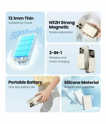 Мобильный аккумулятор Power Bank Mag-Safe, 5000mAh, белый, PB560 (25207) UGREEN
