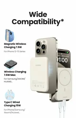 Мобильный аккумулятор Power Bank Mag-Safe, 5000mAh, белый, PB560 (25207) UGREEN