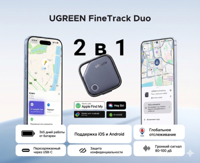 Смарт трекер для поиска вещей, Bluetooth/GPS, CM916 (75646) UGREEN для iOS и Android