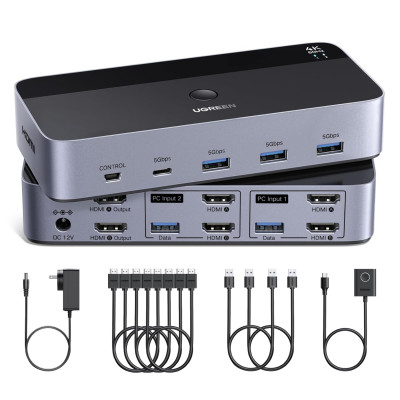 KVM Switch HDMI+USB 3.0 с двумя дисплеями, 2 входа, 2 выхода, 4K@60Hz AK500 (55455) UGREEN