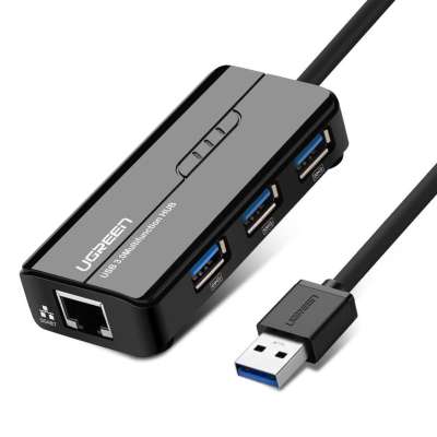 Конвертер USB 3.0 на LAN RJ-45,10 100 1000 Mbps + USB HUB 3 port, 0.2m CR103 20265 UGREEN
