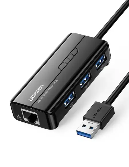 Конвертер USB 3.0 на LAN RJ-45,10/100/1000 Mbps + USB HUB 3 port, 0.2m CR103 (20265) UGREEN