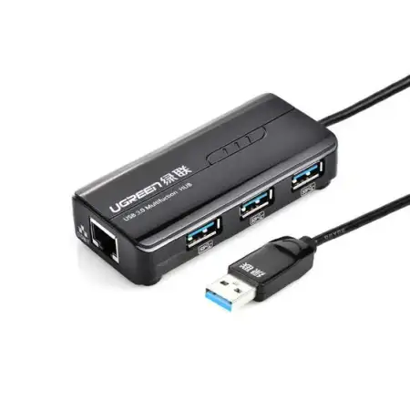 Конвертер USB 3.0 на LAN RJ-45,10/100/1000 Mbps + USB HUB 3 port, 0.2m CR103 (20265) UGREEN