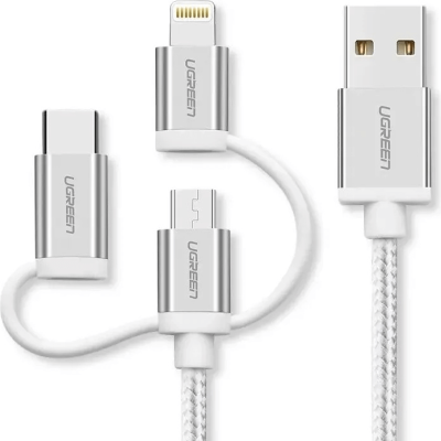 Кабель USB 2.0 - micro USB/USB-C/Lightning, 480Mbps, 2A, QC3.0, 18W, 1.5m US186 (50203) UGREEN