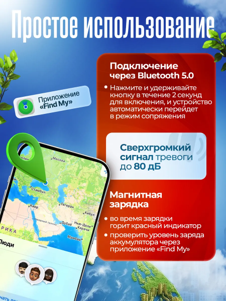 Смарт трекер в форме пластиковой карты, CM817 (45298) UGREEN для Apple