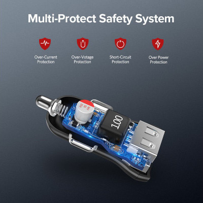 Адаптер автомобильная зарядка (2хUSB, 2.4А + 2,4A) UGREEN